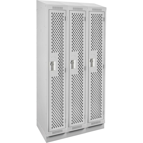 Clean Line Lockers, Bank of 3, 36" x 18" x 82", Steel, Grey, Rivet (Assembled), Perforated Ontario Safety Products