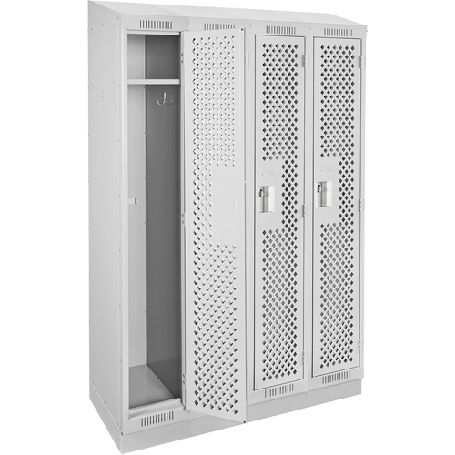 Clean Line Lockers, Bank of 4, 48" x 18" x 82", Steel, Grey, Rivet (Assembled), Perforated Ontario Safety Products