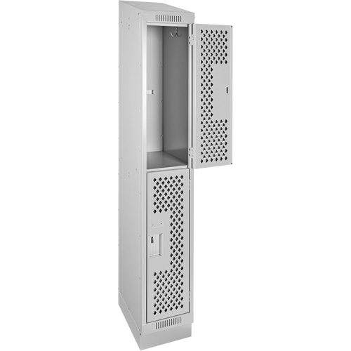 Clean Line Lockers, 2 -tier, 12" x 12" x 82", Steel, Grey, Rivet (Assembled), Perforated Ontario Safety Products