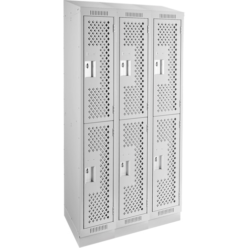 Clean Line Lockers, 2 -tier, Bank of 3, 36" x 12" x 82", Steel, Grey, Rivet (Assembled), Perforated Ontario Safety Products