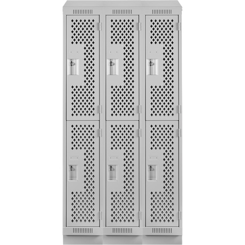 Clean Line Lockers, 2 -tier, Bank of 3, 36" x 12" x 82", Steel, Grey, Rivet (Assembled), Perforated Ontario Safety Products