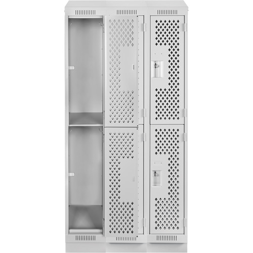 Clean Line Lockers, 2 -tier, Bank of 3, 36" x 12" x 82", Steel, Grey, Rivet (Assembled), Perforated Ontario Safety Products