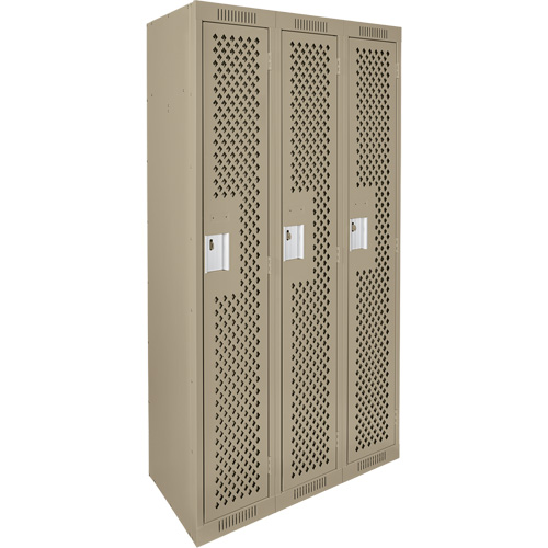 Clean Line Lockers, Bank of 3, 36" x 12" x 72", Steel, Beige, Rivet (Assembled), Perforated Ontario Safety Products