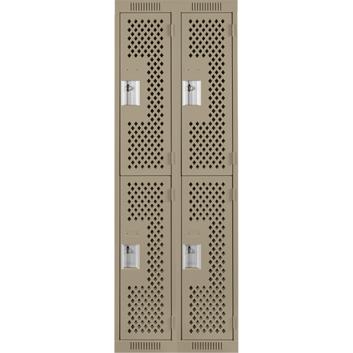 Clean Line Lockers, 2 -tier, Bank of 2, 24" x 12" x 72", Steel, Beige, Rivet (Assembled), Perforated Ontario Safety Products