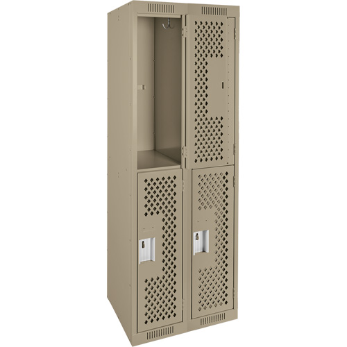 Clean Line Lockers, 2 -tier, Bank of 2, 24" x 12" x 72", Steel, Beige, Rivet (Assembled), Perforated Ontario Safety Products