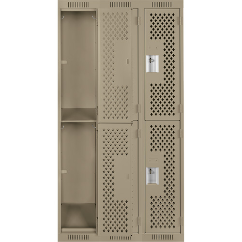 Clean Line Lockers, 2 -tier, Bank of 3, 36" x 12" x 72", Steel, Beige, Rivet (Assembled), Perforated Ontario Safety Products