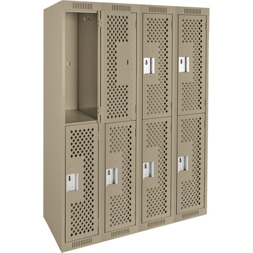 Clean Line Lockers, 2 -tier, Bank of 4, 48" x 15" x 72", Steel, Beige, Rivet (Assembled), Perforated Ontario Safety Products