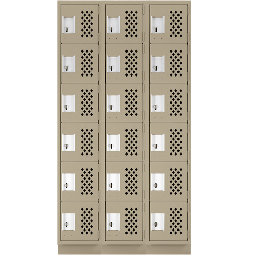 Assembled Lockerettes Clean Line Perforated Economy Lockers, 6 -tier, Bank of 3, 18" x 72" x 12", Steel Ontario Safety Products