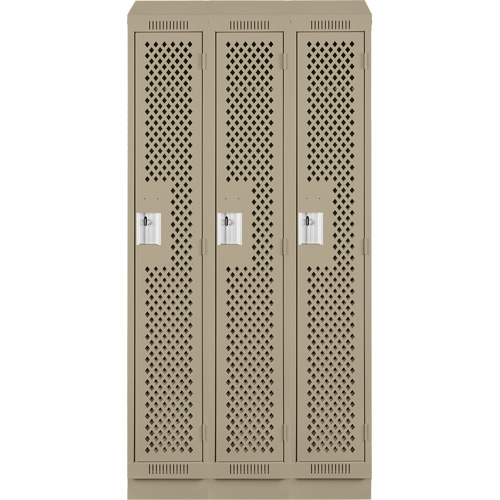 Clean Line Lockers, Bank of 3, 36" x 18" x 82", Steel, Beige, Rivet (Assembled), Perforated Ontario Safety Products