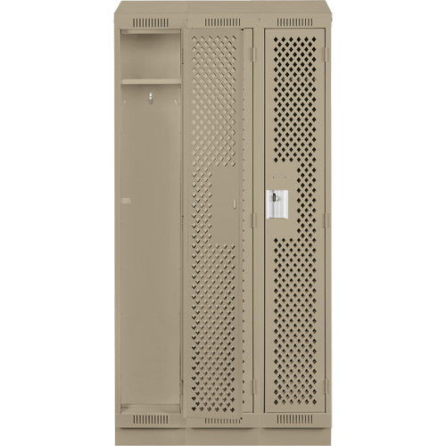 Clean Line Lockers, Bank of 3, 36" x 18" x 82", Steel, Beige, Rivet (Assembled), Perforated Ontario Safety Products