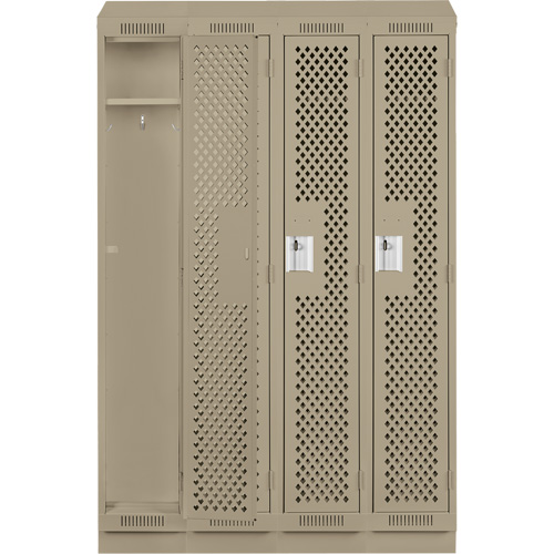 Clean Line Lockers, Bank of 4, 48" x 18" x 82", Steel, Beige, Rivet (Assembled), Perforated Ontario Safety Products