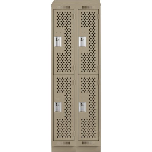 Clean Line Lockers, 2 -tier, Bank of 2, 24" x 12" x 82", Steel, Beige, Rivet (Assembled), Perforated Ontario Safety Products