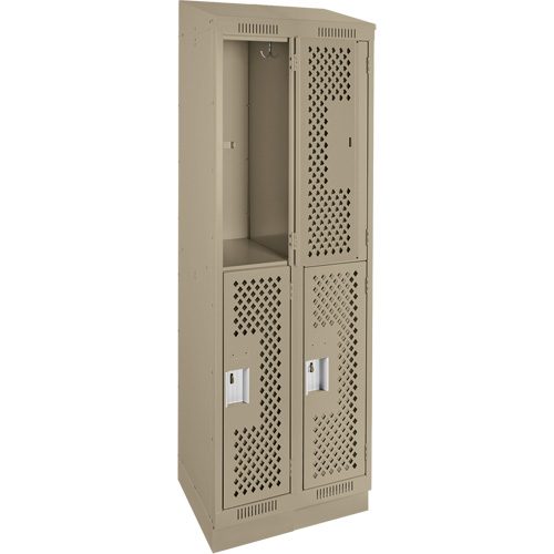 Clean Line Lockers, 2 -tier, Bank of 2, 24" x 12" x 82", Steel, Beige, Rivet (Assembled), Perforated Ontario Safety Products