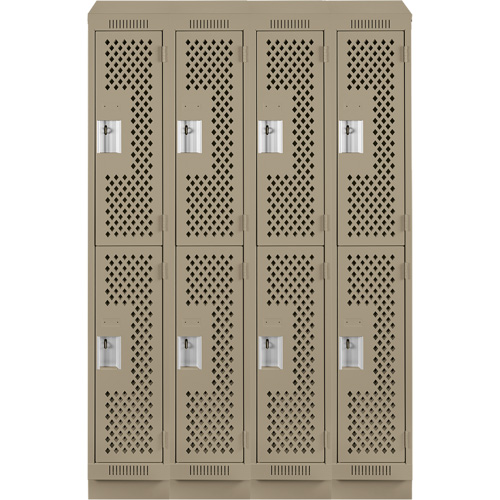 Clean Line Lockers, 2 -tier, Bank of 4, 48" x 12" x 82", Steel, Beige, Rivet (Assembled), Perforated Ontario Safety Products