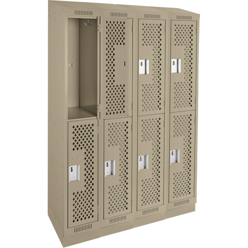 Clean Line Lockers, 2 -tier, Bank of 4, 48" x 12" x 82", Steel, Beige, Rivet (Assembled), Perforated Ontario Safety Products