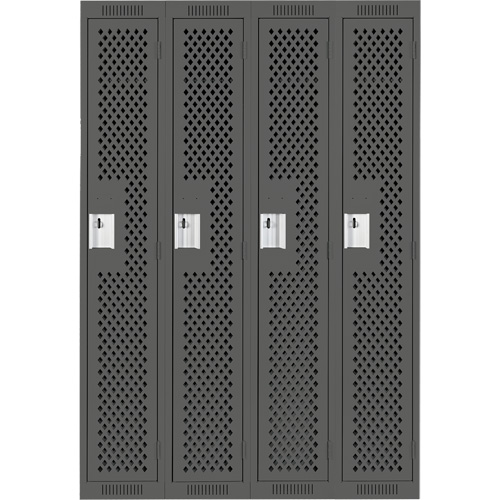 Clean Line Lockers, Bank of 4, 48" x 12" x 72", Steel, Charcoal, Rivet (Assembled), Perforated Ontario Safety Products