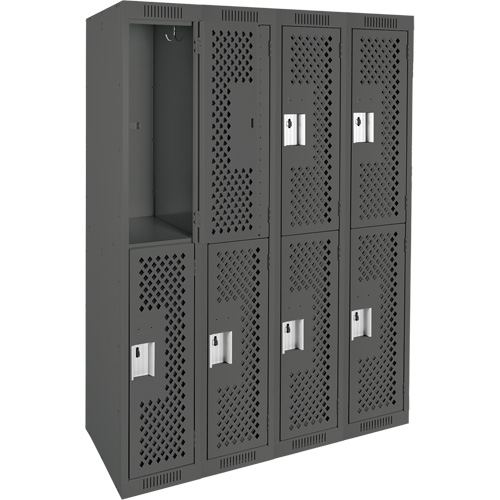 Clean Line Lockers, 2 -tier, Bank of 4, 48" x 12" x 72", Steel, Charcoal, Rivet (Assembled), Perforated Ontario Safety Products