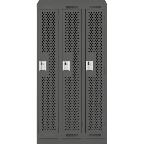 Clean Line Lockers, Bank of 3, 36" x 18" x 82", Steel, Charcoal, Rivet (Assembled), Perforated Ontario Safety Products