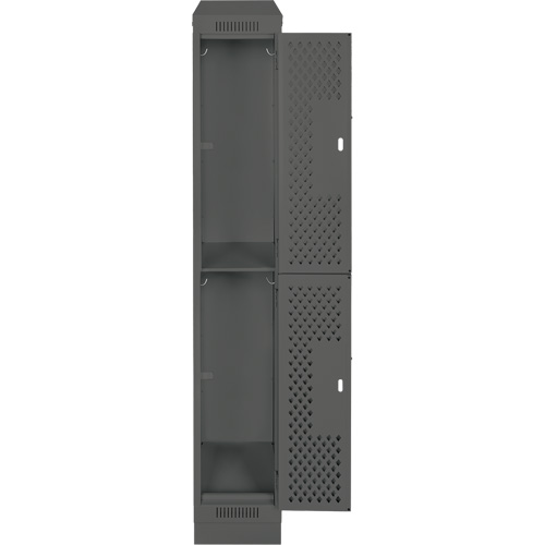 Clean Line Lockers, 2 -tier, 12" x 12" x 82", Steel, Charcoal, Rivet (Assembled), Perforated Ontario Safety Products