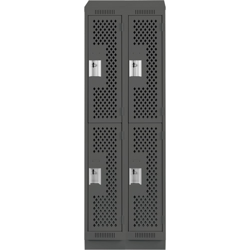 Clean Line Lockers, 2 -tier, Bank of 2, 24" x 12" x 82", Steel, Charcoal, Rivet (Assembled), Perforated Ontario Safety Products