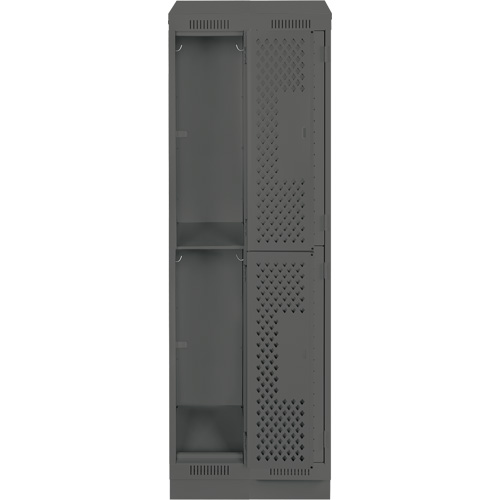 Clean Line Lockers, 2 -tier, Bank of 2, 24" x 12" x 82", Steel, Charcoal, Rivet (Assembled), Perforated Ontario Safety Products