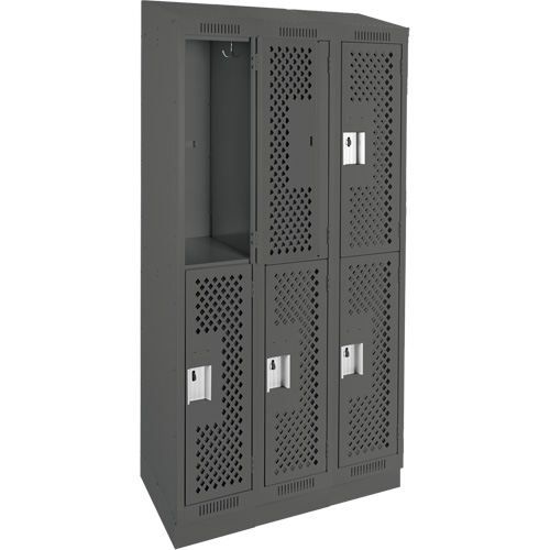 Clean Line Lockers, 2 -tier, Bank of 3, 36" x 12" x 82", Steel, Charcoal, Rivet (Assembled), Perforated Ontario Safety Products