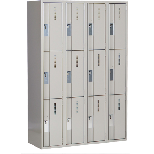 Concorde Heavy-Duty Lockers, 3 -tier, Bank of 4, 48" x 18" x 72", Steel, Grey, Welded (Assembled) Ontario Safety Products