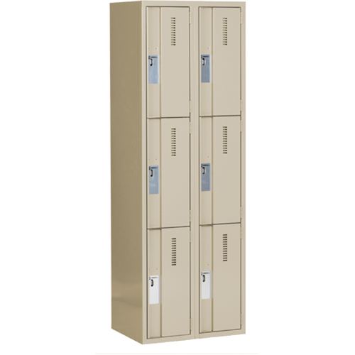 Concorde Heavy-Duty Lockers, 3 -tier, Bank of 2, 24" x 18" x 72", Steel, Beige, Welded (Assembled) Ontario Safety Products