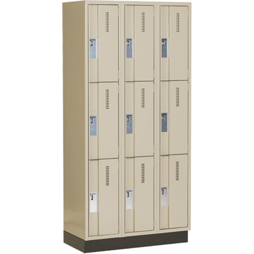 Concorde Heavy-Duty Lockers, 3 -tier, Bank of 3, 36" x 18" x 76", Steel, Beige, Welded (Assembled) Ontario Safety Products