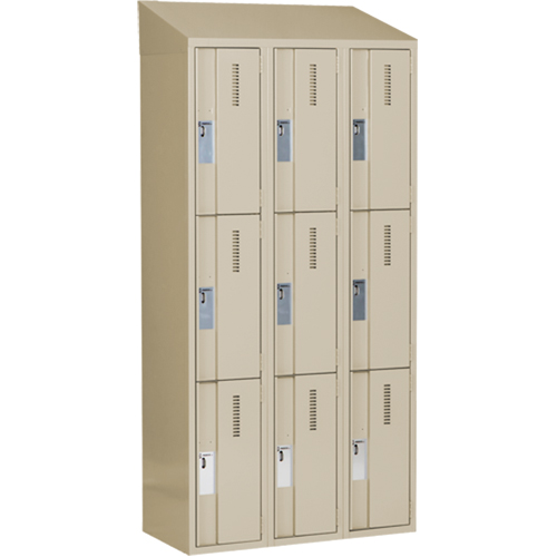 Concorde Heavy-Duty Lockers, 3 -tier, Bank of 3, 36" x 18" x 78", Steel, Beige, Welded (Assembled) Ontario Safety Products