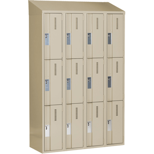 Concorde Heavy-Duty Lockers, 3 -tier, Bank of 4, 48" x 18" x 78", Steel, Beige, Welded (Assembled) Ontario Safety Products