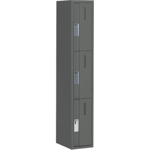 Concorde Heavy-Duty Lockers, 3 -tier, 12" x 18" x 72", Steel, Charcoal, Welded (Assembled) Ontario Safety Products