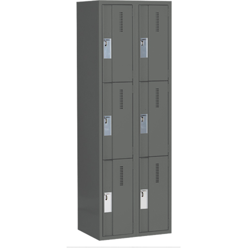 Concorde Heavy-Duty Lockers, 3 -tier, Bank of 2, 24" x 18" x 72", Steel, Charcoal, Welded (Assembled) Ontario Safety Products