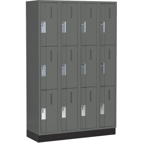 Concorde Heavy-Duty Lockers, 3 -tier, Bank of 4, 48" x 18" x 76", Steel, Charcoal, Welded (Assembled) Ontario Safety Products