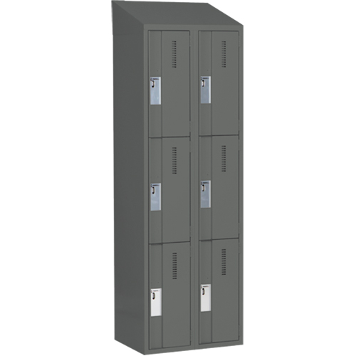 Concorde Heavy-Duty Lockers, 3 -tier, Bank of 2, 24" x 18" x 78", Steel, Charcoal, Welded (Assembled) Ontario Safety Products