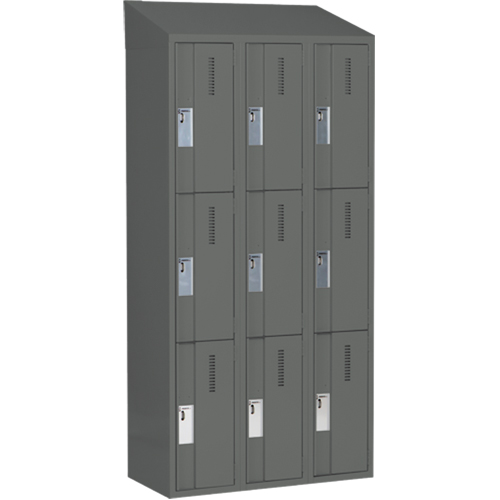 Concorde Heavy-Duty Lockers, 3 -tier, Bank of 3, 36" x 18" x 78", Steel, Charcoal, Welded (Assembled) Ontario Safety Products