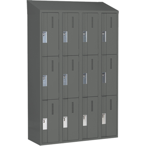 Concorde Heavy-Duty Lockers, 3 -tier, Bank of 4, 48" x 18" x 78", Steel, Charcoal, Welded (Assembled) Ontario Safety Products