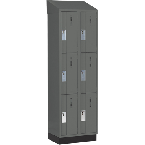 Concorde Heavy-Duty Lockers, 3 -tier, Bank of 2, 24" x 18" x 82", Steel, Charcoal, Welded (Assembled) Ontario Safety Products