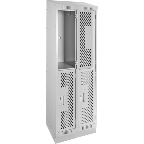 Clean Line Lockers, 2 -tier, Bank of 2, 24" x 12" x 82", Steel, Grey, Rivet (Assembled), Perforated Ontario Safety Products