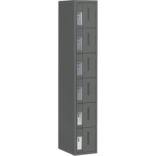 Concorde Heavy-Duty Lockers, 6 -tier, 12" x 18" x 72", Steel, Charcoal, Welded (Assembled) Ontario Safety Products