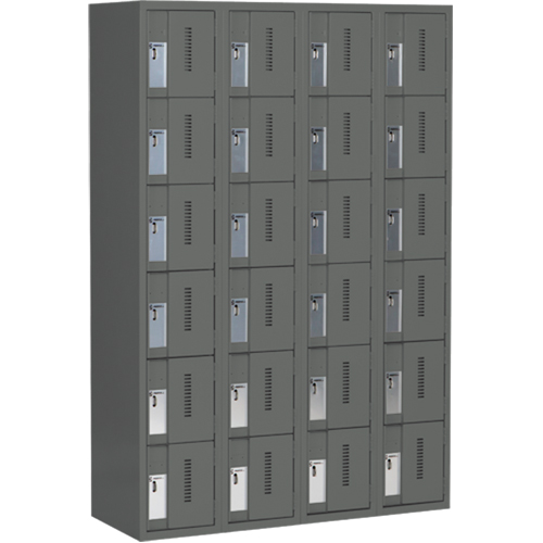 Concorde Heavy-Duty Lockers, 6 -tier, Bank of 4, 48" x 18" x 72", Steel, Charcoal, Welded (Assembled) Ontario Safety Products