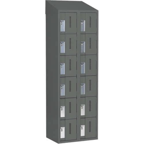 Concorde Heavy-Duty Lockers, 6 -tier, Bank of 2, 24" x 18" x 78", Steel, Charcoal, Welded (Assembled) Ontario Safety Products