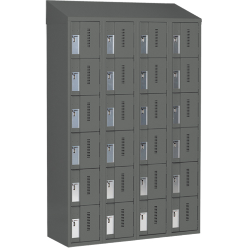 Concorde Heavy-Duty Lockers, 6 -tier, Bank of 4, 48" x 18" x 78", Steel, Charcoal, Welded (Assembled) Ontario Safety Products