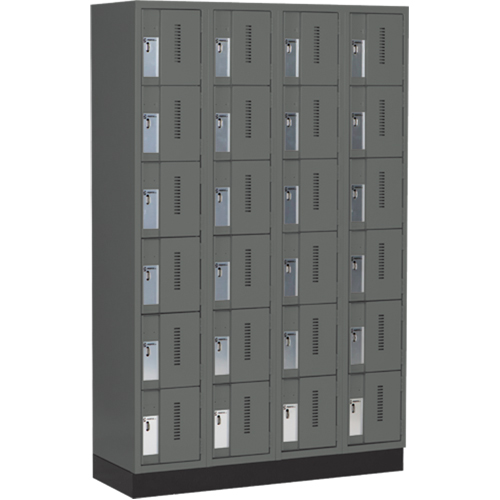 Concorde Heavy-Duty Lockers, 6 -tier, Bank of 4, 48" x 18" x 76", Steel, Charcoal, Welded (Assembled) Ontario Safety Products