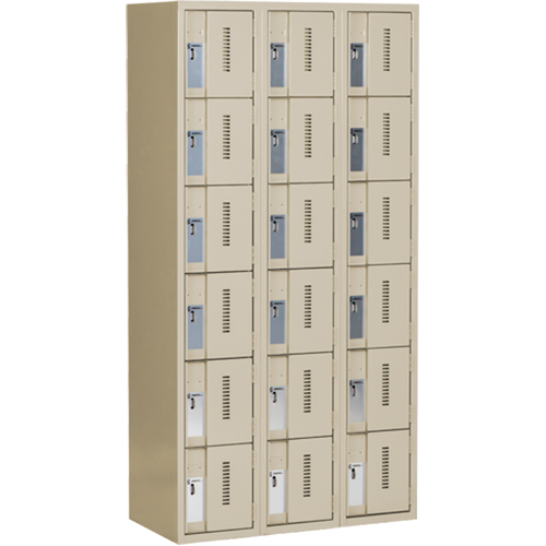Concorde Heavy-Duty Lockers, 6 -tier, Bank of 3, 36" x 18" x 72", Steel, Beige, Welded (Assembled) Ontario Safety Products