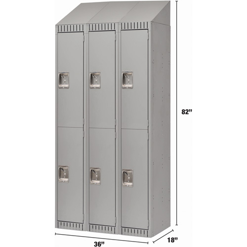 Casiers, 2 niveaux, Bloc de 3, 36" x 18" x 82", Acier, Gris, D&eacute;mont&eacute; Ontario Safety Products