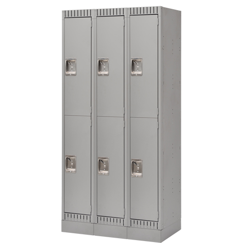 Casiers, 2 niveaux, Bloc de 3, 36" x 18" x 76", Acier, Gris, D&eacute;mont&eacute; Ontario Safety Products