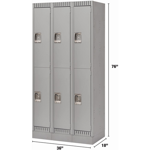 Casiers, 2 niveaux, Bloc de 3, 36" x 18" x 76", Acier, Gris, D&eacute;mont&eacute; Ontario Safety Products