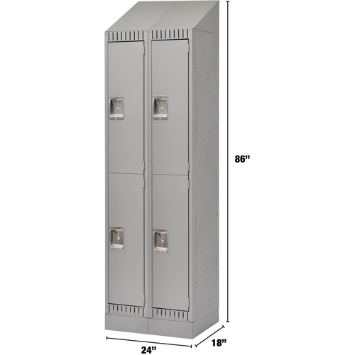 Lockers, 2 -tier, Bank of 2, 24" x 18" x 86", Steel, Grey, Knocked Down Ontario Safety Products