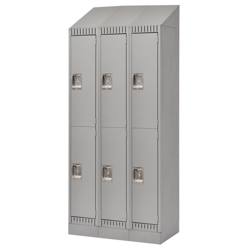 Assembled Lockers, 2 -tier, Bank of 3, 36" x 18" x 72", Steel, Grey, Rivet (Assembled) Ontario Safety Products